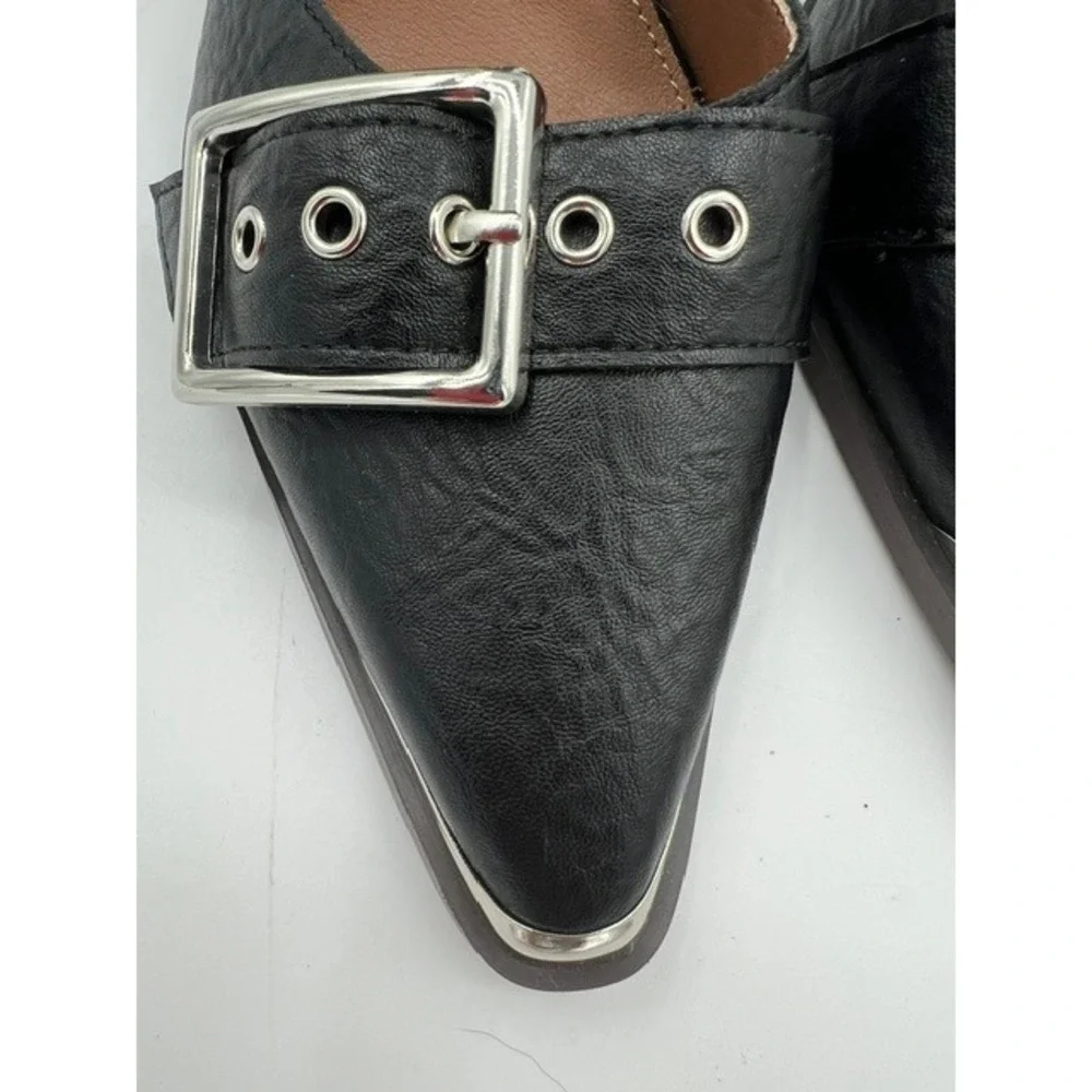 Hendrix Metal Pointed Metal Toe Buckle Block Heel Pumps Women 10 Black Edgy